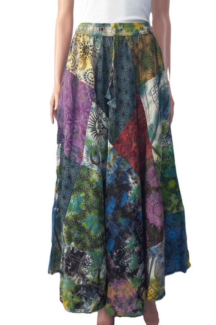 Patchwork Tie Dyed Cotton Long Skirt