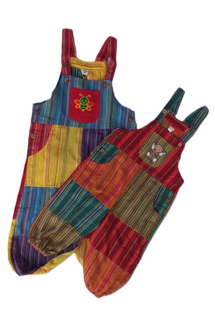 Kids Patchwork Cotton Overalls