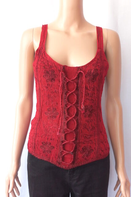 Embroidered Lace-up Sleeveless Crop Top