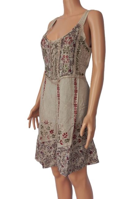 Embroidered Lace-up Wide Strap Short Dress