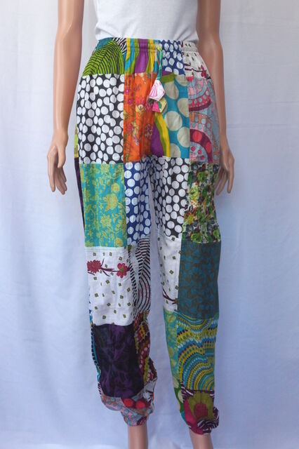 Multicolor Patches Cotton Pants