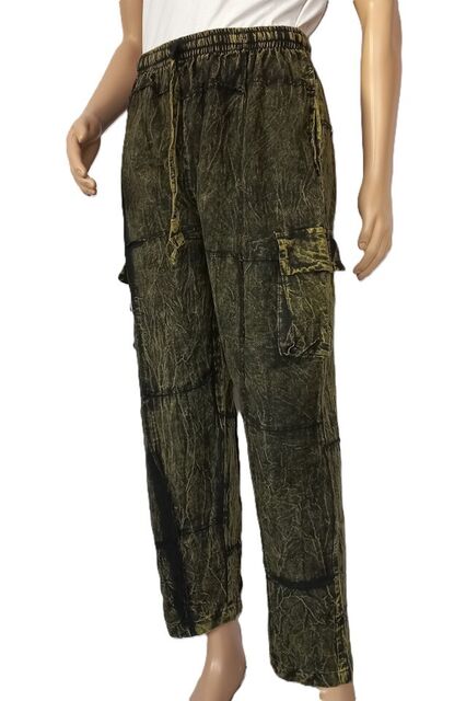 Stonewashed Patchwork Cotton Pants