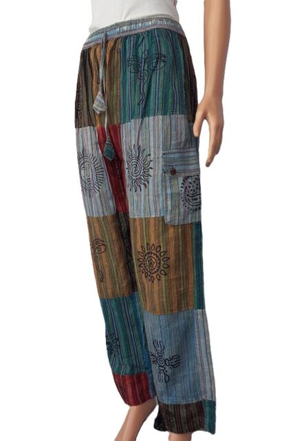 Block Print Patchwork Cotton Pants