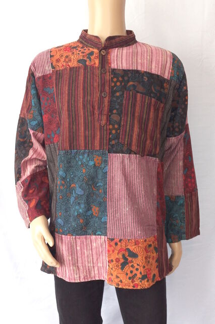 Patchwork Shirt with Mushrooms