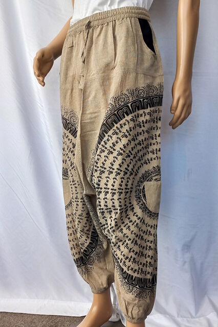 Side Tibetan Print Cotton Pants