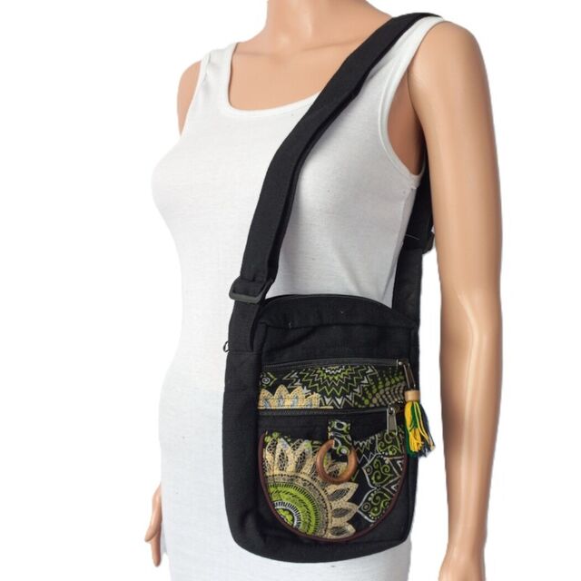 Wooden Ring Cotton Shoulder Bag