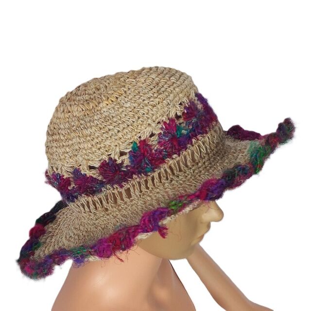 Recycled Purple Silk Flower Hemp Hat