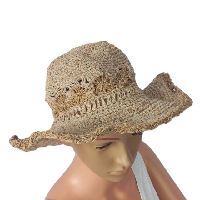Crochet Flower Natural Hemp Hat