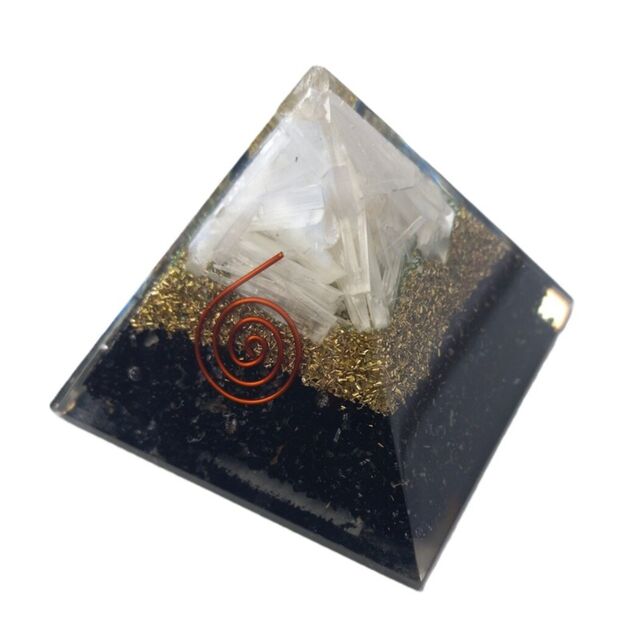Selenite & Black Tourmaline Orgonite Pyramid