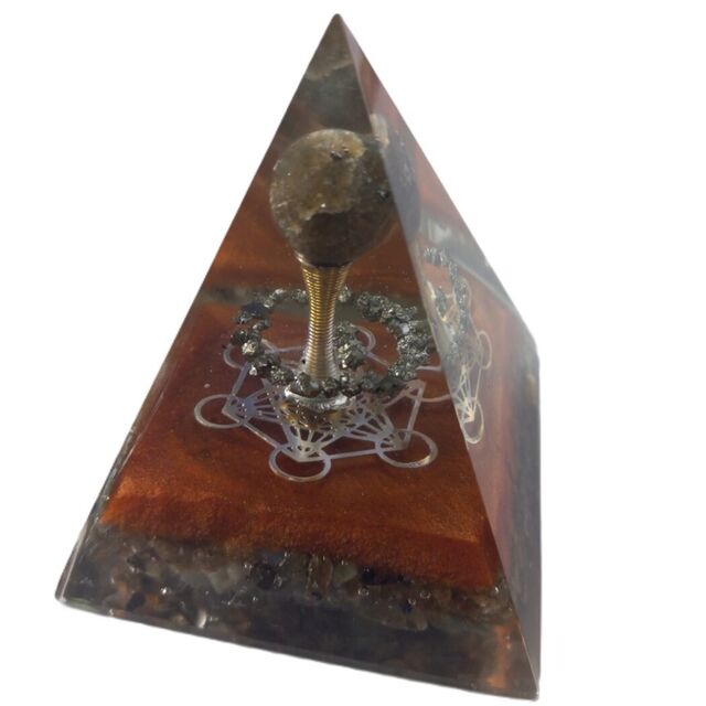 Labradorite Pyramid with Pyrite Shreds/Copper Coil