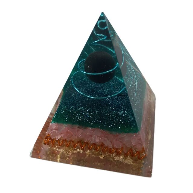 Rose Quartz Pyramid with Black Tourmaline Sphere