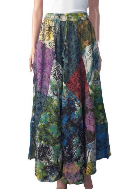 Patchwork Tie Dyed Cotton Long Skirt